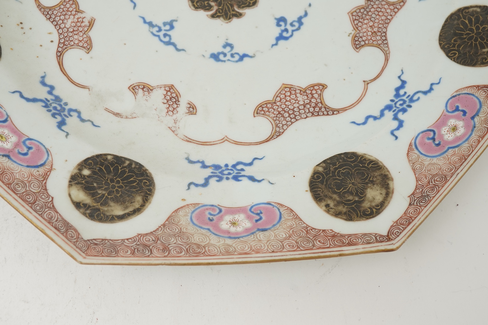 Two graduated Chinese famille rose octagonal dishes, Qianlong period